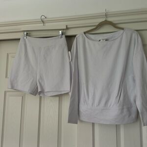 La Blanca boat neck sweatshirt and biker shorts set in white